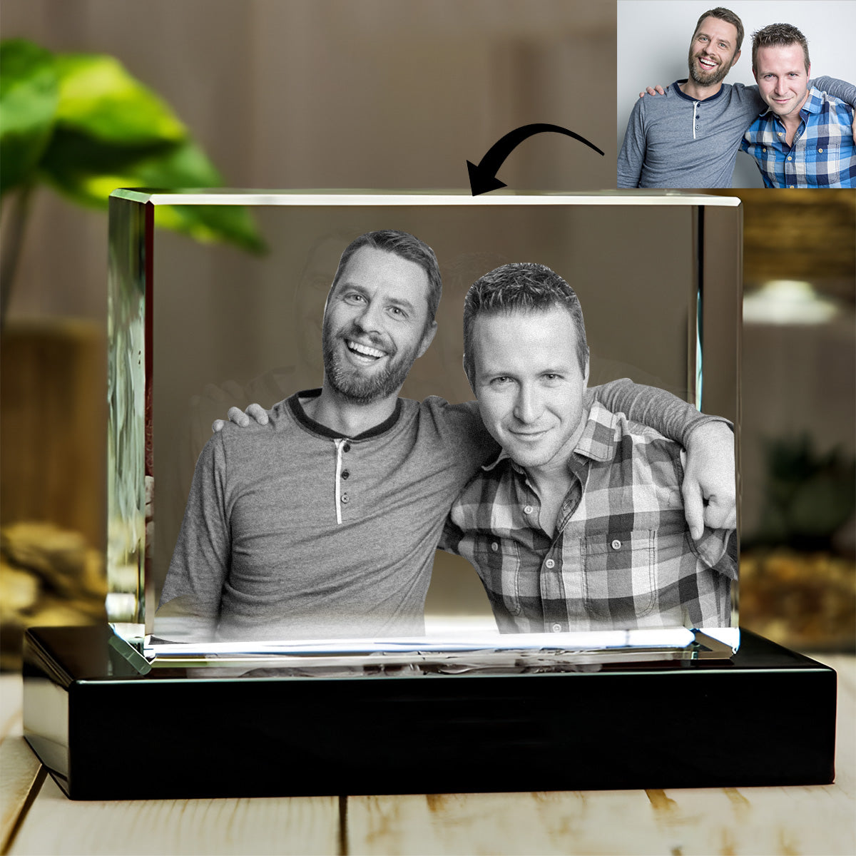Foto nach Wunsch – Personalisierte Lasergravur auf 3D-Kristalllampe in Quaderform