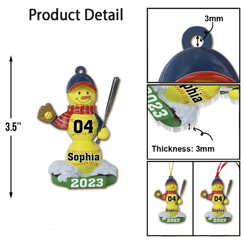 Softball Snowman - Personalized Softball Ornament