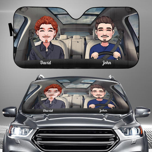 Adventure Awaits - Husband And Wife gift for wife, husband, girlfriend, boyfriend, mom, dad - Personalized Car Sunshade