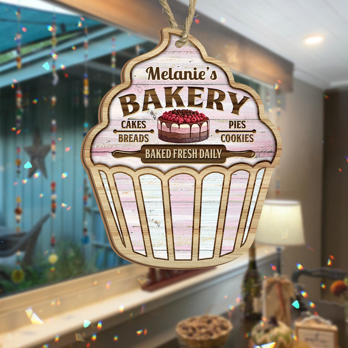 Einfach ein Mädchen, das Backen liebt – personalisierter Sonnenfänger zum Backen