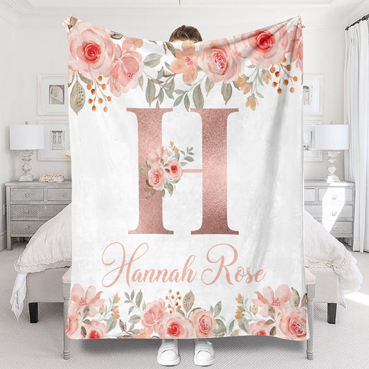 Floral Custom Name - Personalized Newborn Blanket