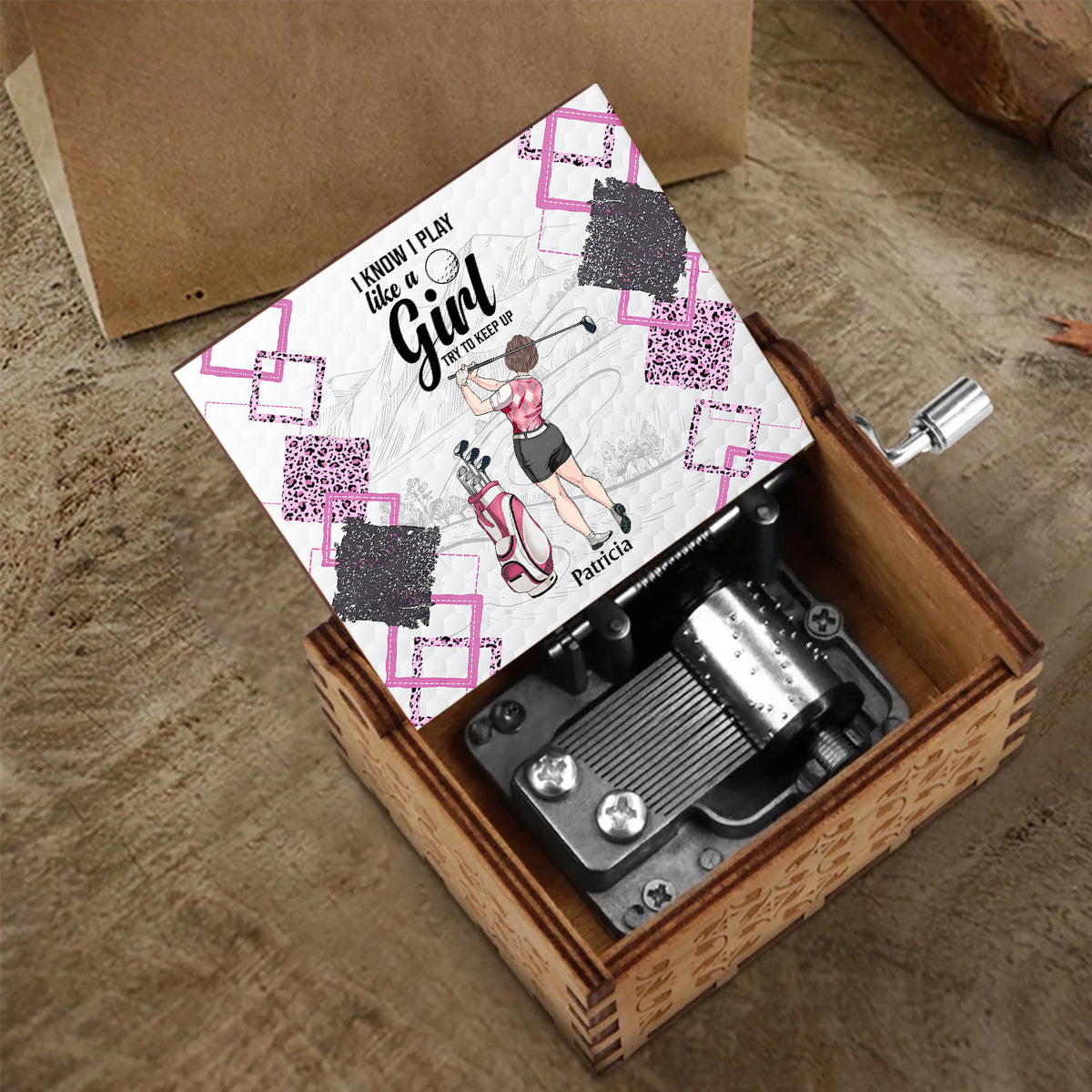 Golf Instruction - Golf gift for her, girlfriend, wife, daughter - Personalized Hand Crank Music Box