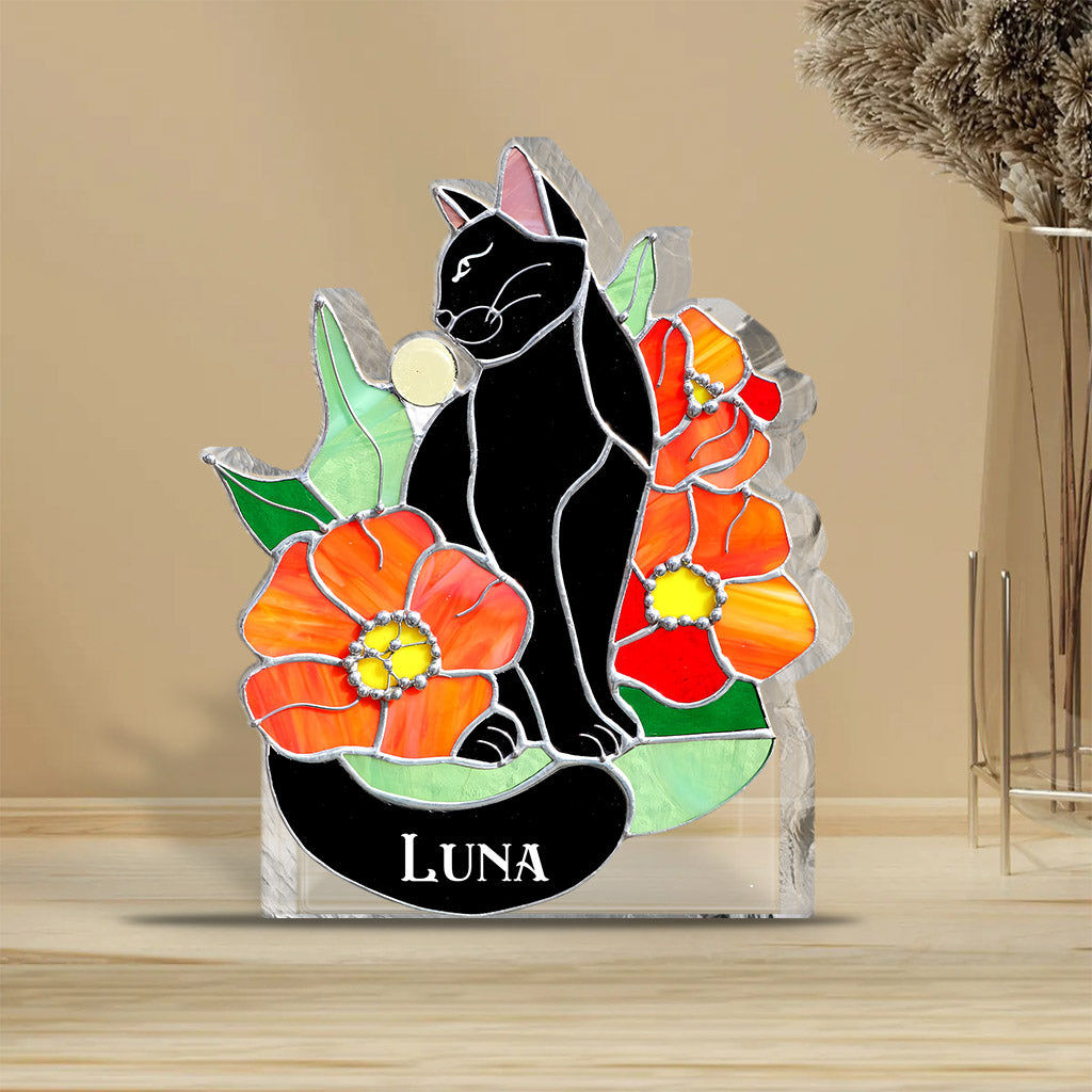 Black Cat - Personalized Black Cat Custom Shaped Acrylic Plaque
