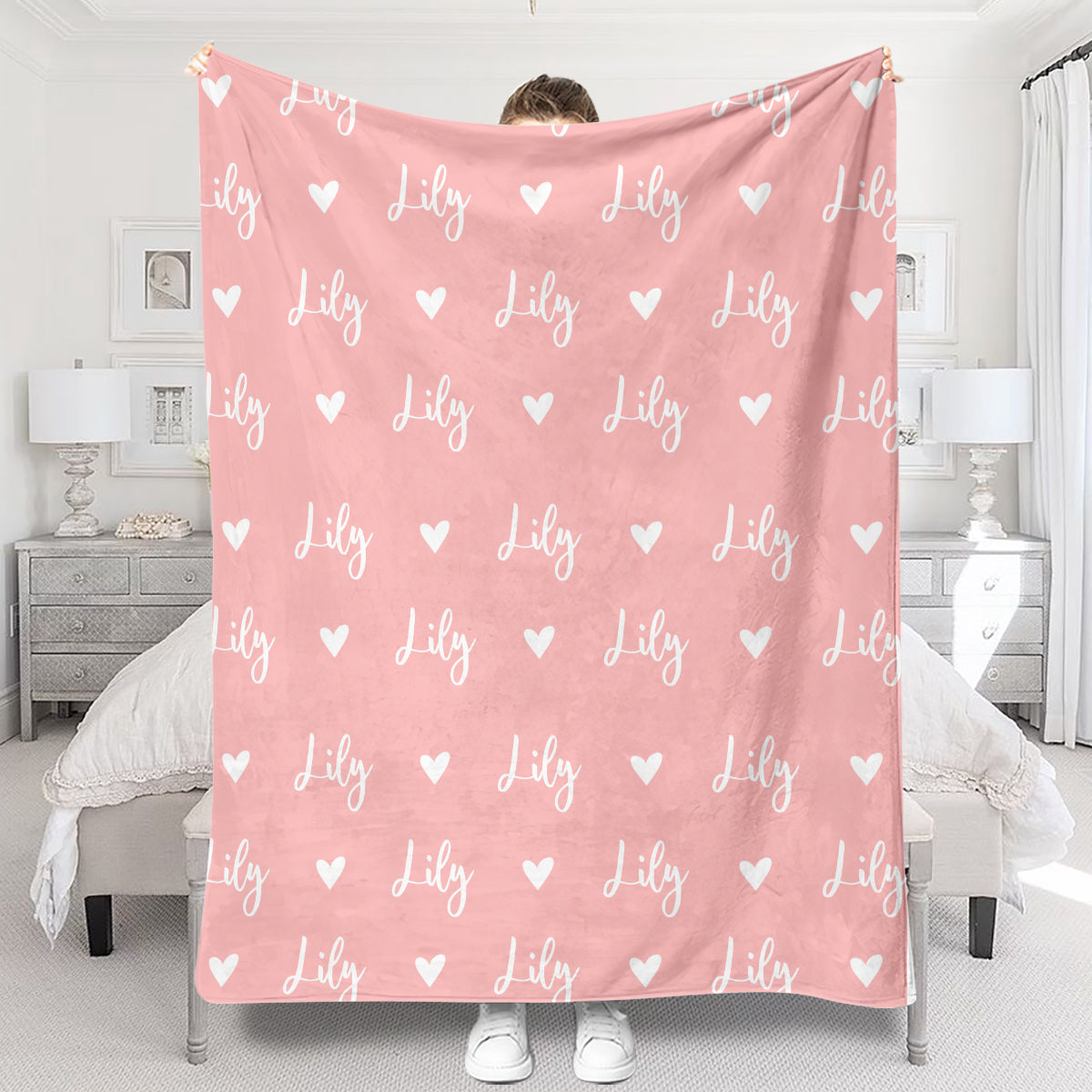 Custom Name Heart Pattern - Personalized Sibling Blanket