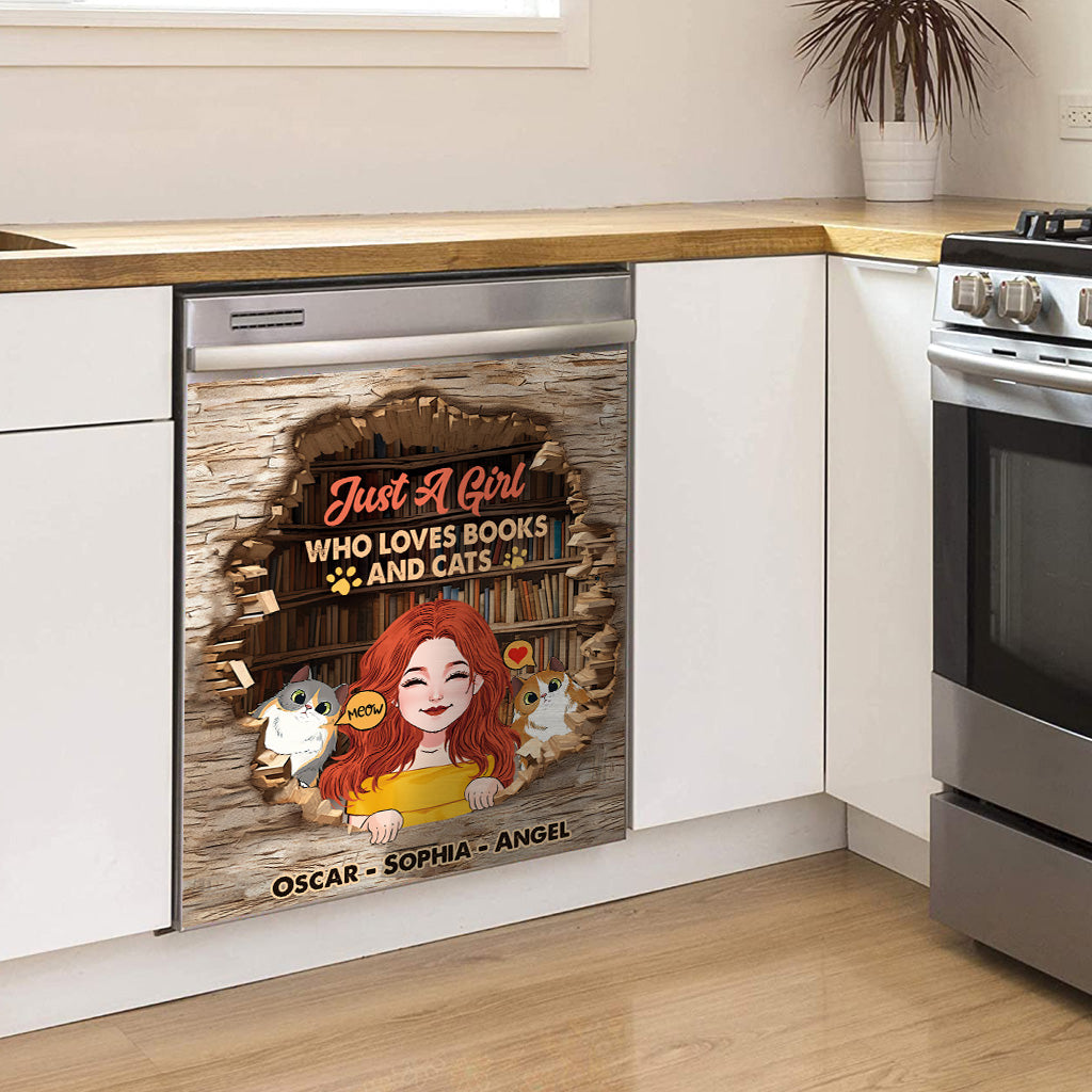 Liebe Bücher und Katzen – Personalisierter Geschirrspüler-Buchdeckel