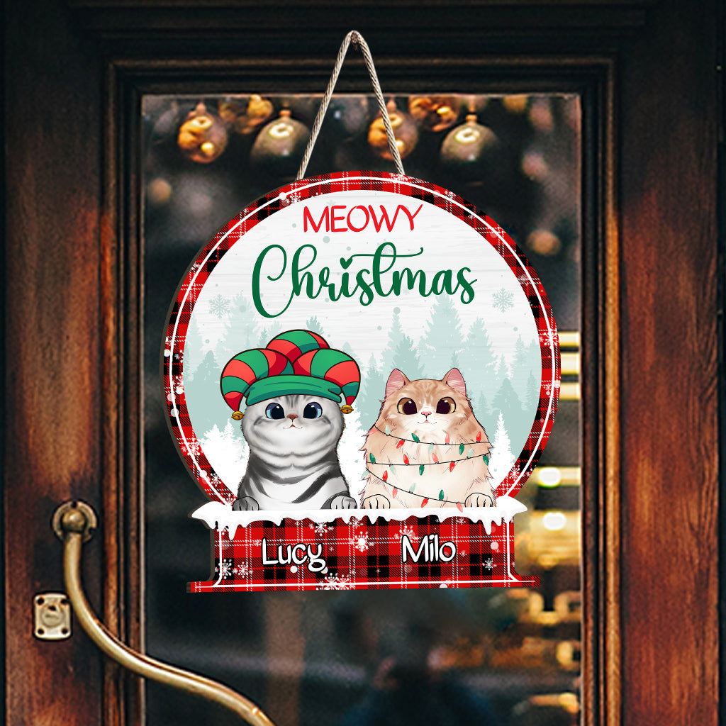 Frohe Weihnachten – Personalisiertes Katzen-Holzschild