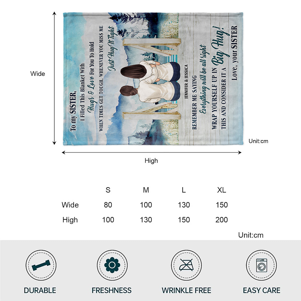 Diese Decke ist voller Umarmungen und Liebe – personalisierte Schwesterdecke