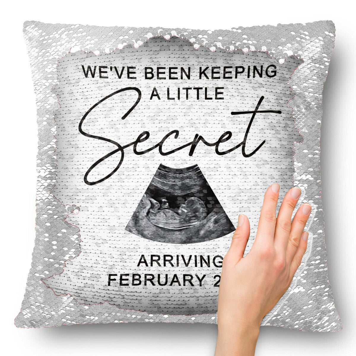 We've Been Keeping A Little Secret - Personalized Pregnancy Sequin Pillow Cover