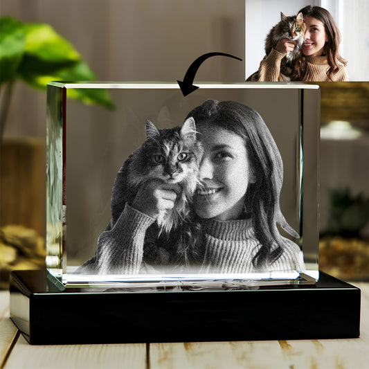 Custom Photo - Personalized Cat Laser Engraving 3D Cuboid Shaped Crystal Lamp