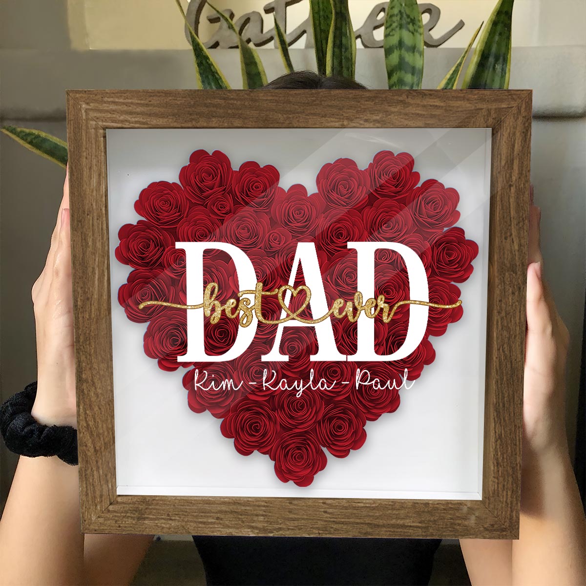 Beste Mama der Welt – Geschenk für Mama, Oma, Opa, Papa, Tante, Schwester – Personalisierte Blumen-Schattenbox