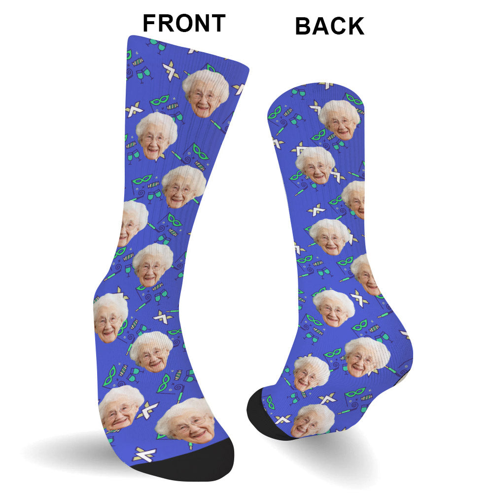 Custom Face Party Pattern - Personalized Grandma Socks