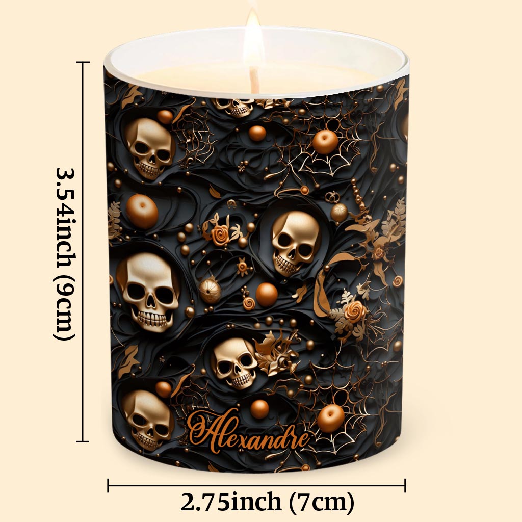 Gold Skull - Personalized Skull Candle With Wooden Lid