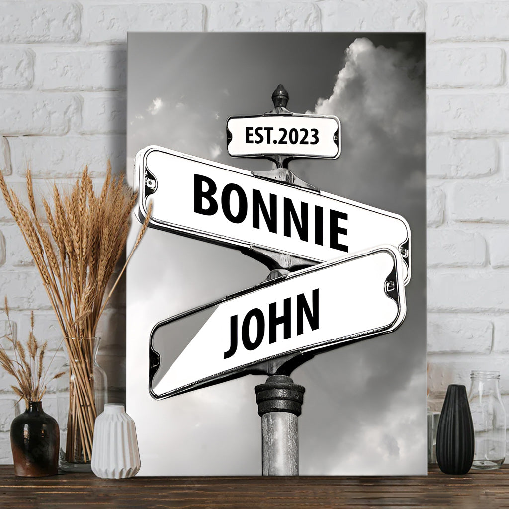 Vintage-Straßenschild – Personalisierte Leinwand und Poster für Paare
