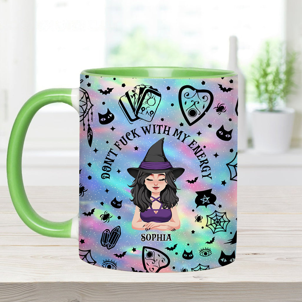 Leg dich nicht mit meiner Energie an – Personalisierte Tasse mit Hexenmotiv