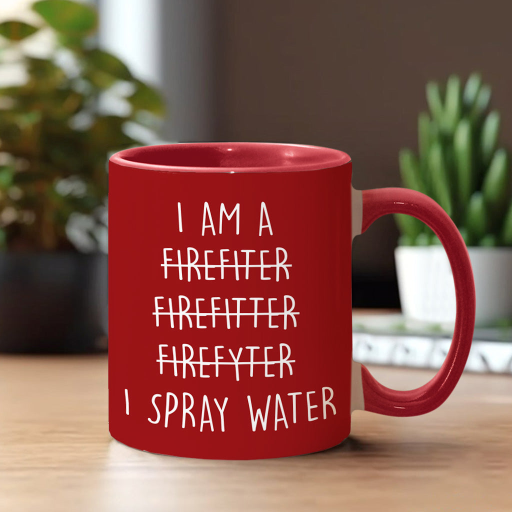 Ich sprühe Wasser – Personalisierter Becher mit Feuerwehrmotiv