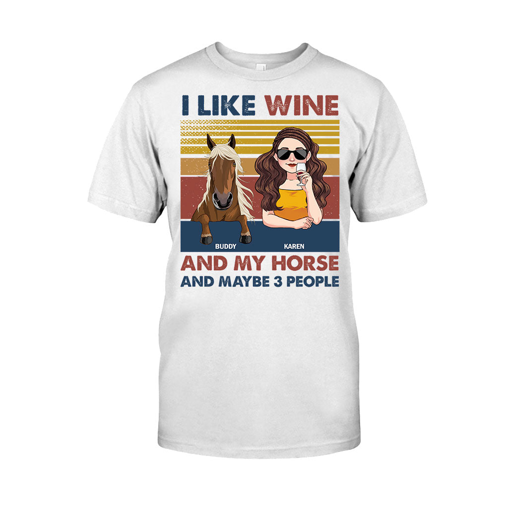 Ich mag Wein und mein Pferd – personalisiertes Pferde-T-Shirt & Hoodie
