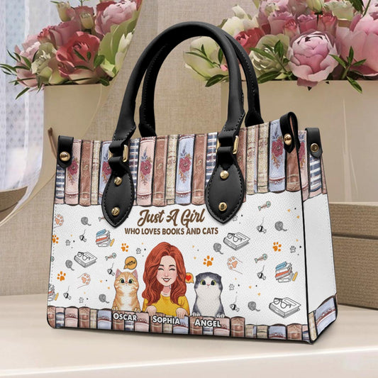 Liebe Bücher und Katzen – Personalisierte Buch-Lederhandtasche