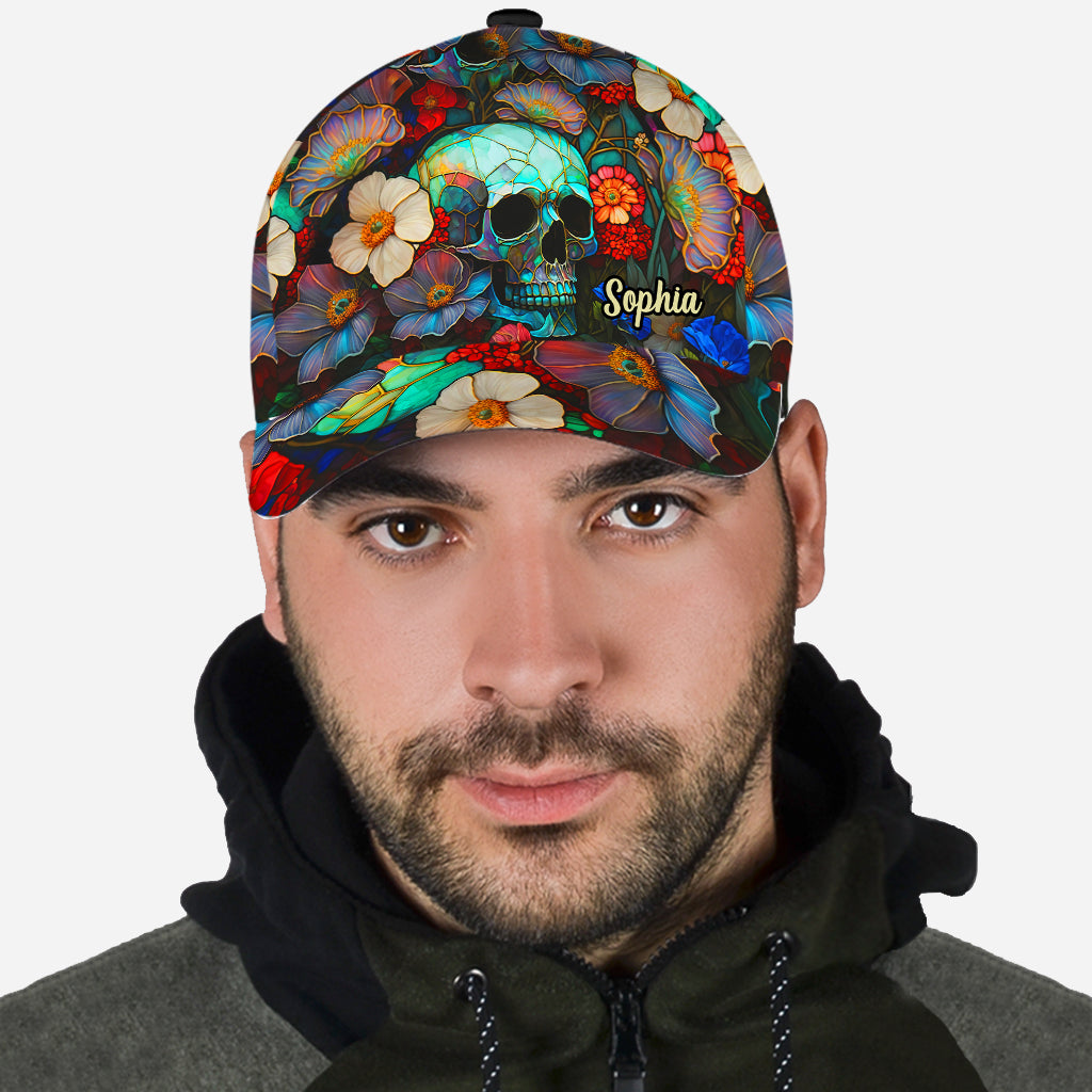 Totenkopf mit Blumenmuster – Personalisierte Totenkopf-Klassikkappe