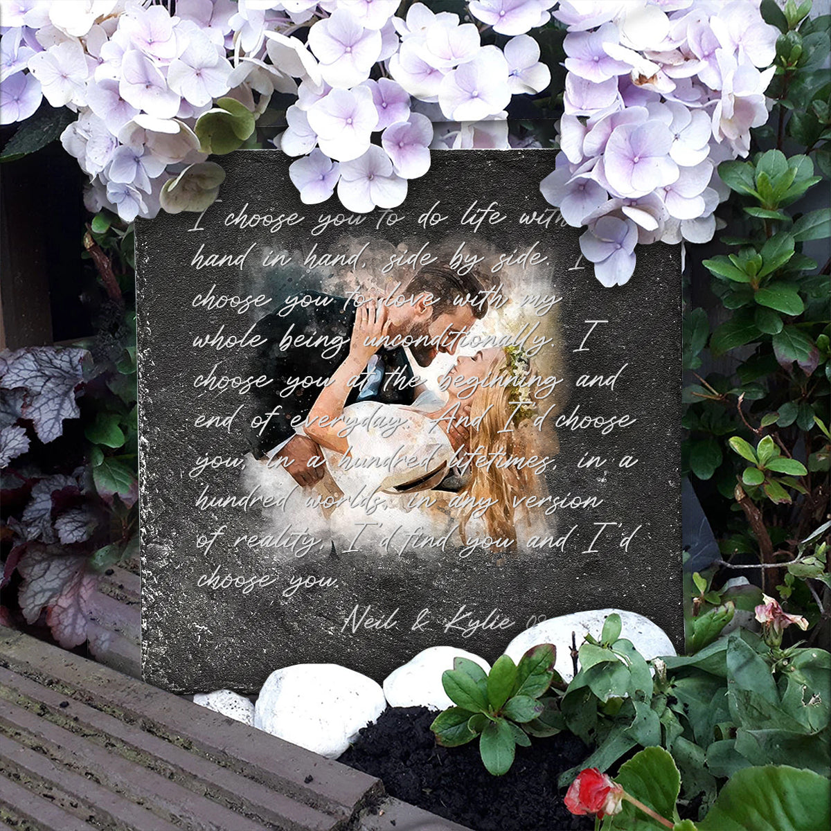 Ich wähle dich – Personalisierter quadratischer Stein für Ehemann und Ehefrau