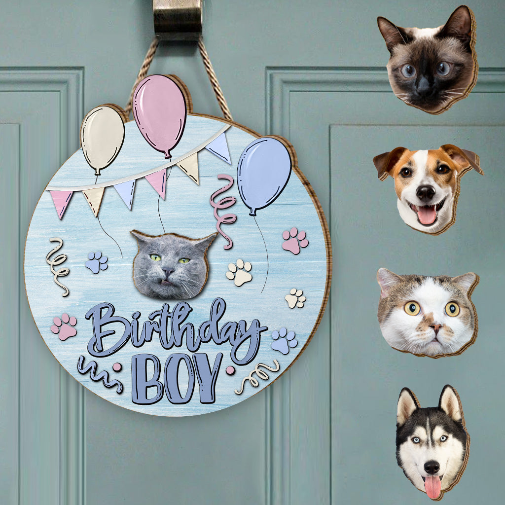 Geburtstagskind Haustier Katze Hund - Personalisiertes austauschbares Holzschild mit Katzenmotiv