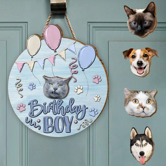 Geburtstagskind Haustier Katze Hund - Personalisiertes austauschbares Holzschild mit Katzenmotiv