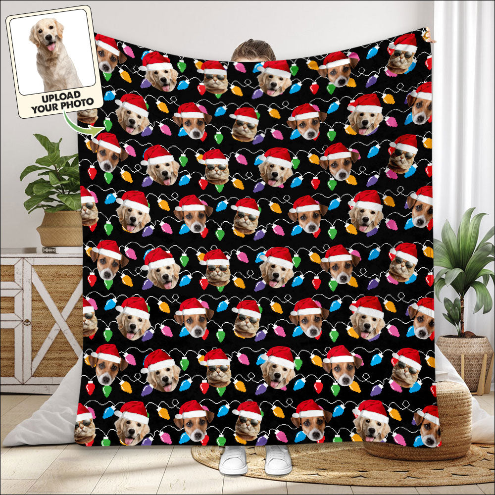 Beliebiges Foto hochladen Bunte Weihnachtsbeleuchtung - Personalisierte Hundedecke