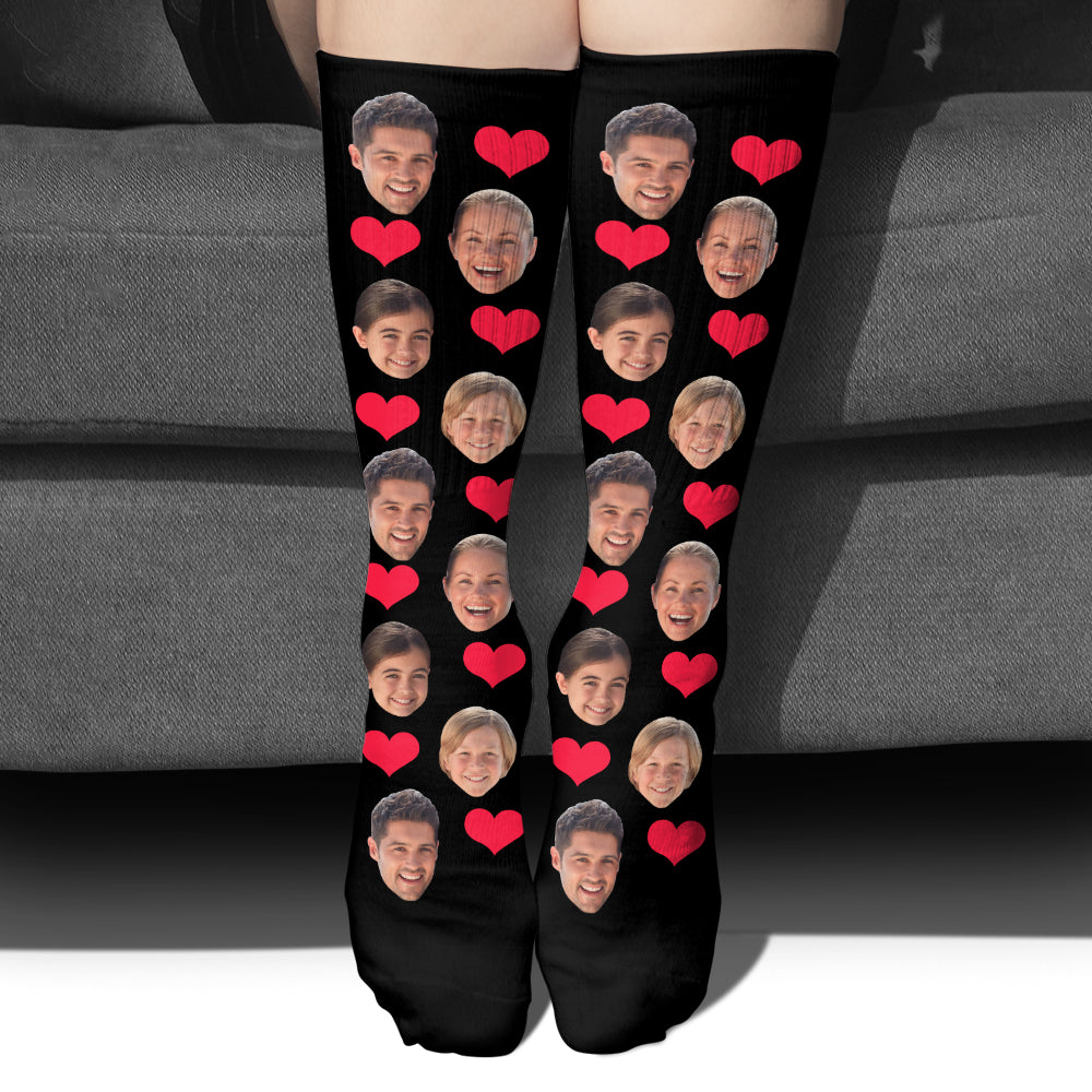 Custom Face Heart Pattern - Personalized Family Socks