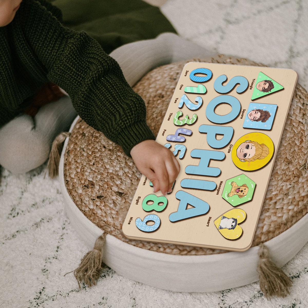Algebraisches Namenspuzzle aus Holz – Personalisiertes Namenspuzzle für Kinder