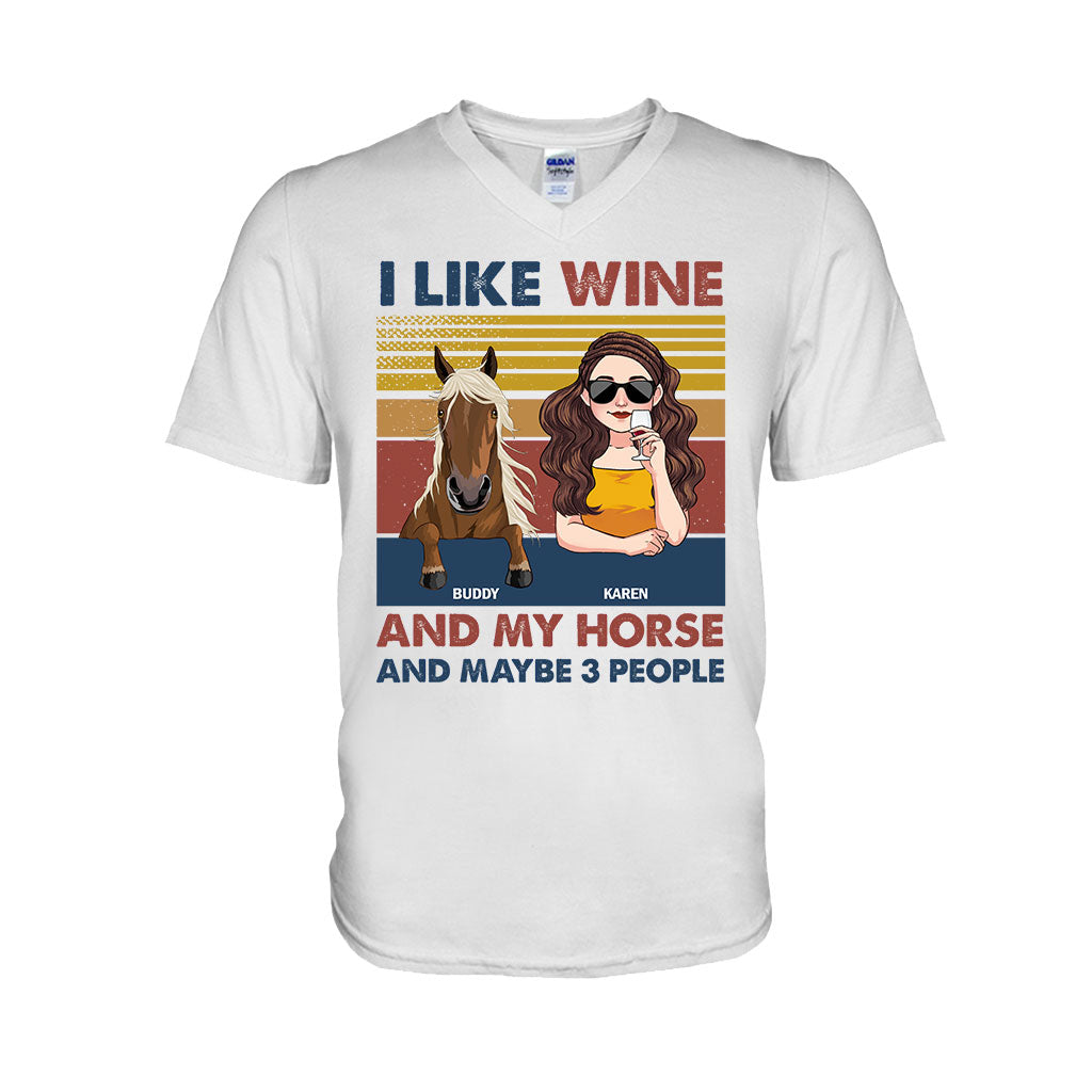 Ich mag Wein und mein Pferd – personalisiertes Pferde-T-Shirt & Hoodie