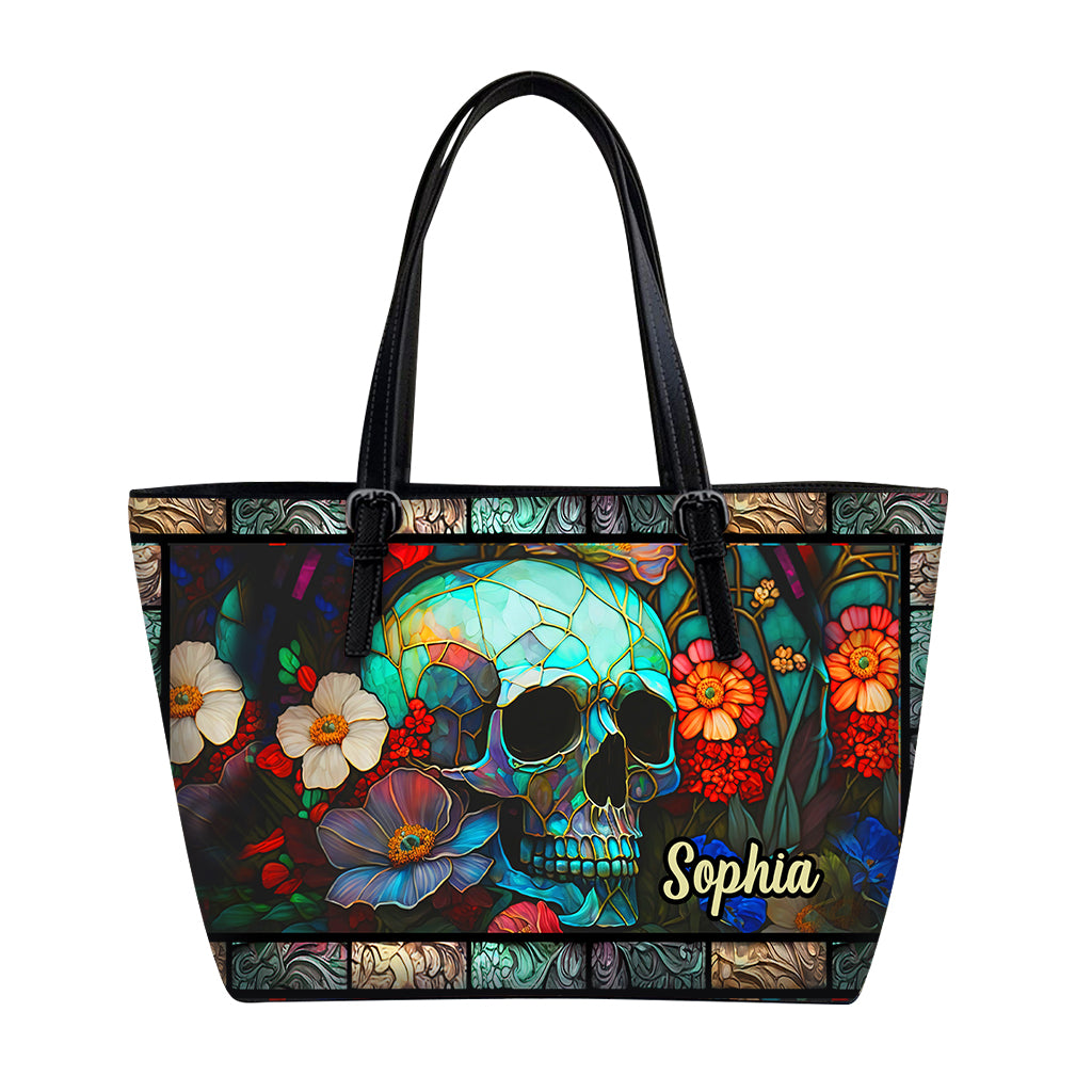 Blumenschädel - Personalisierte Totenkopf-Ledertasche