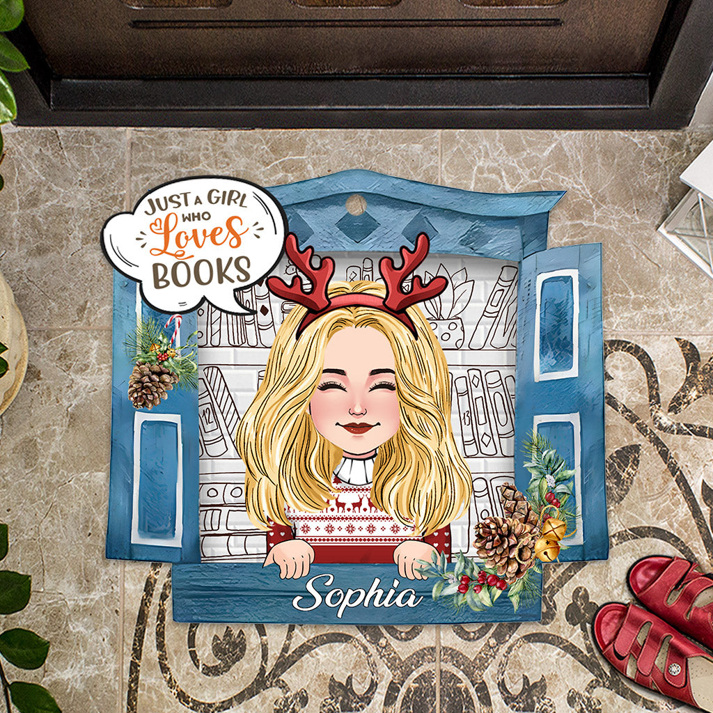Einfach ein Mädchen, das Bücher liebt – personalisierte Fußmatte in Buchform
