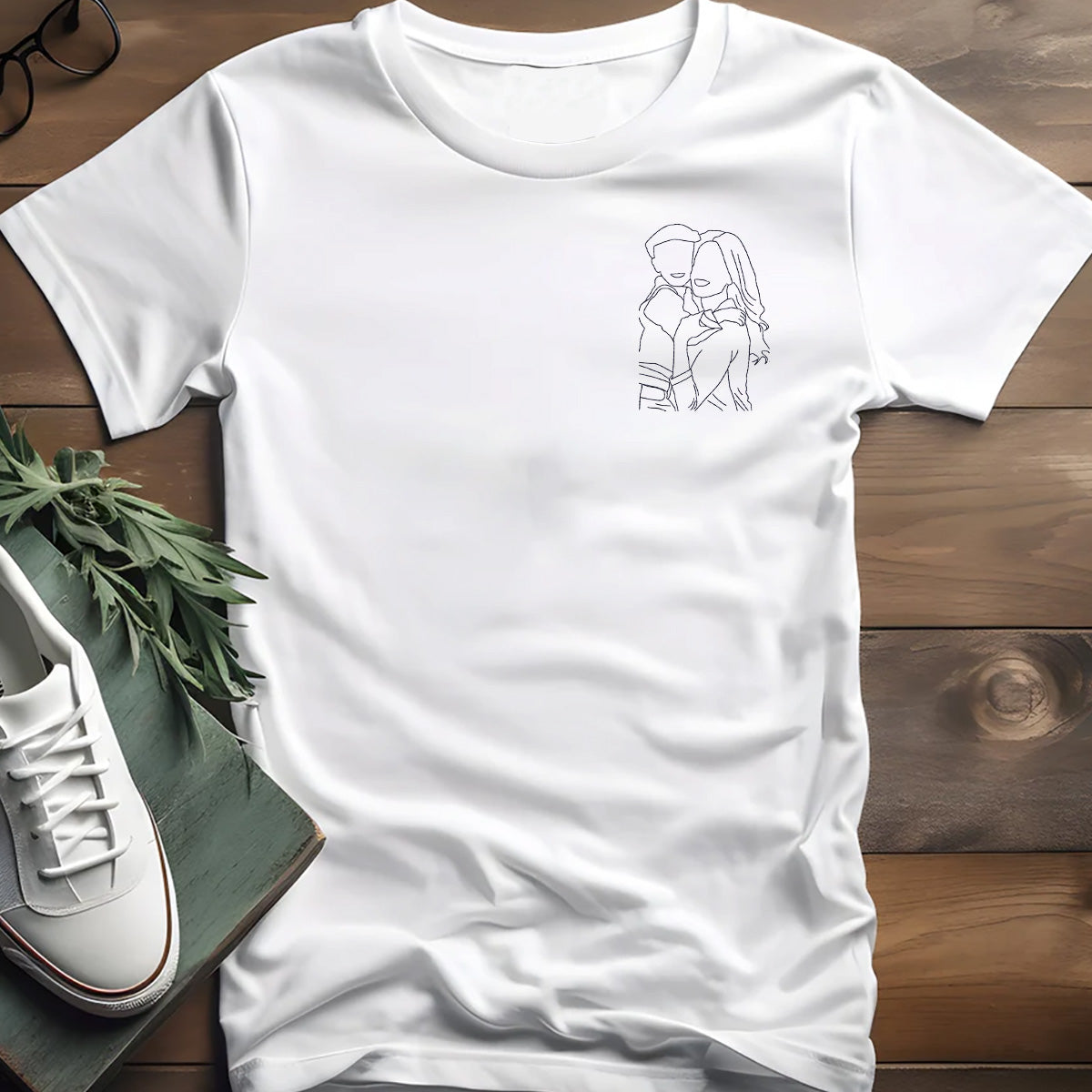 Individuelle Linienzeichnung – Personalisiertes, besticktes T-Shirt für Tante