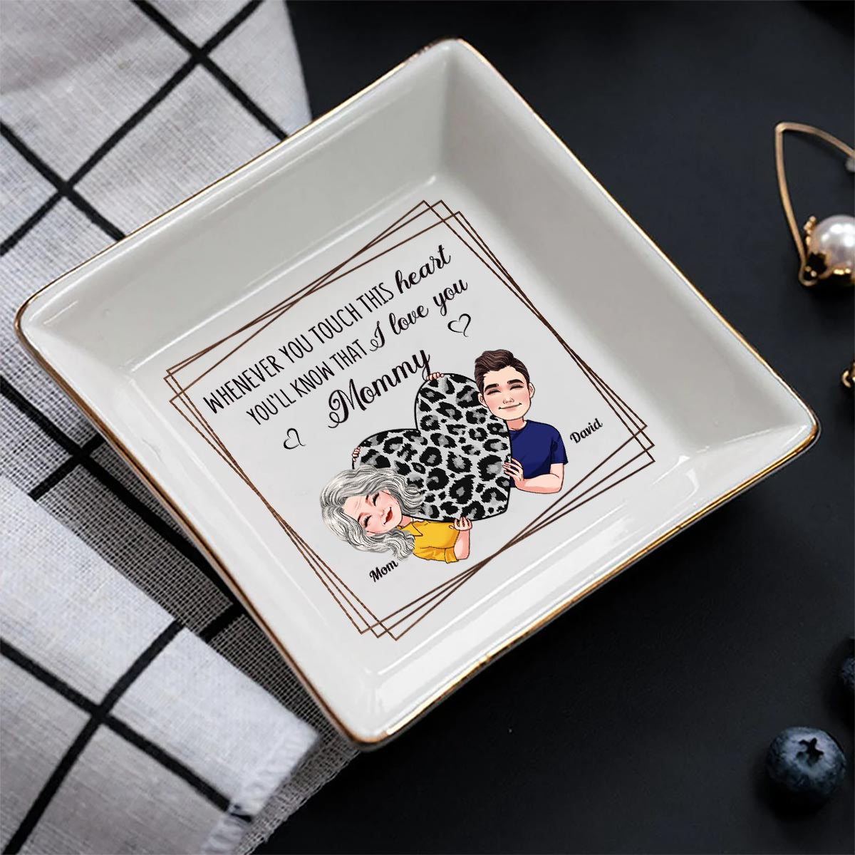 Whenever You Touch This Heart - Gift for mom, grandma, grandpa, daughter, son, granddaughter, grandson, wife, husband, dad, aunt, uncle, sister, brother - Personalized Jewelry Dish