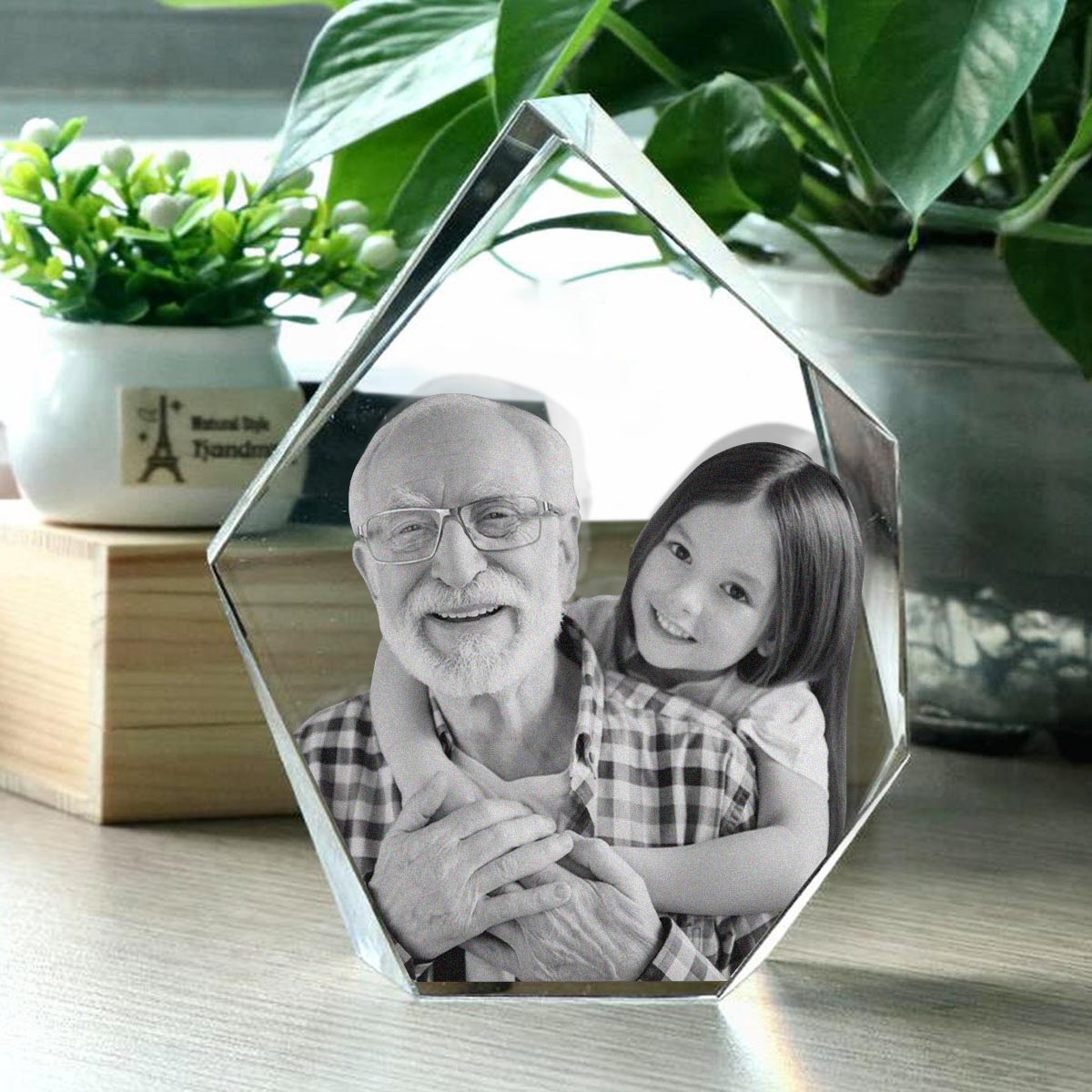 Foto nach Wunsch – Personalisierte Opa-Lasergravur, 3D-Kristalllampe in Eisbergform