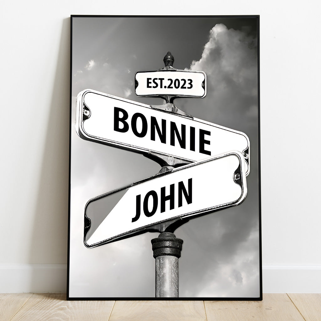 Vintage-Straßenschild – Personalisierte Leinwand und Poster für Paare