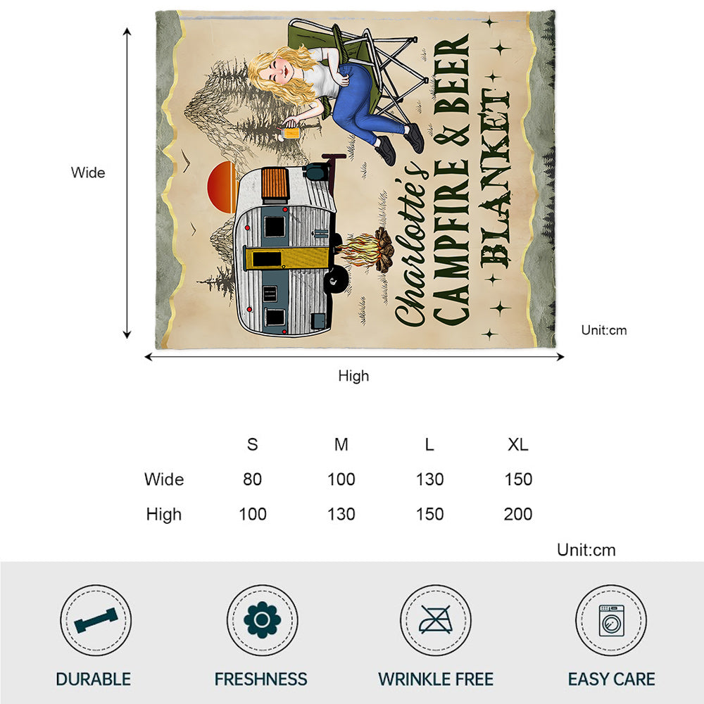 Campfire And Coffee - Personalized Camping Blanket