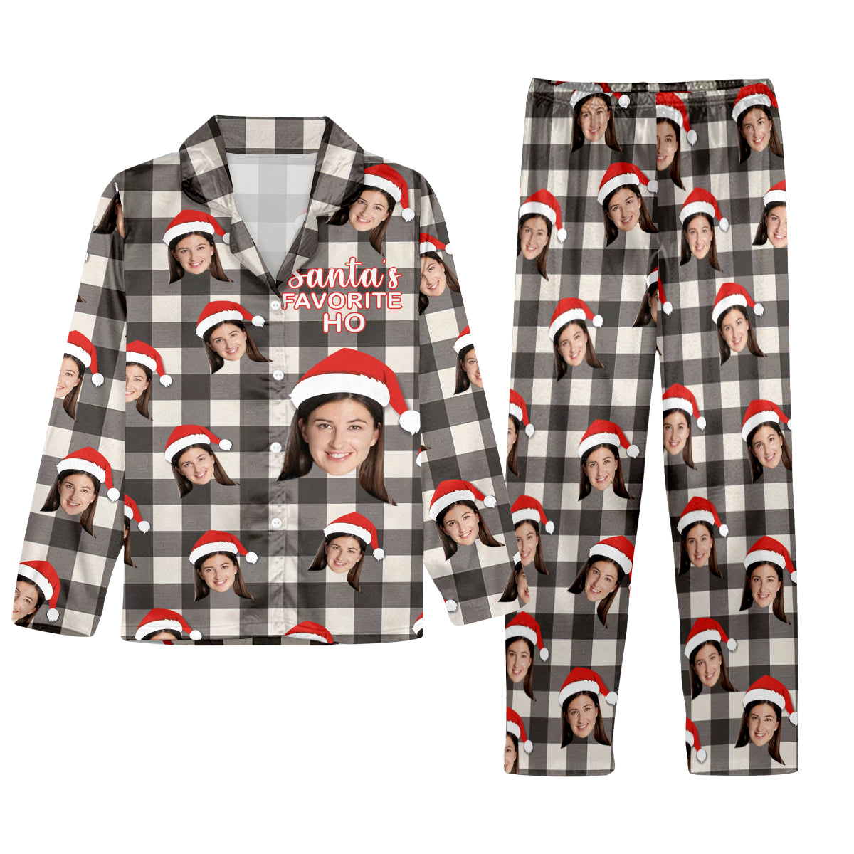 Santas Lieblings-Ho - Personalisierter Partner-Pyjama mit Knopfleiste