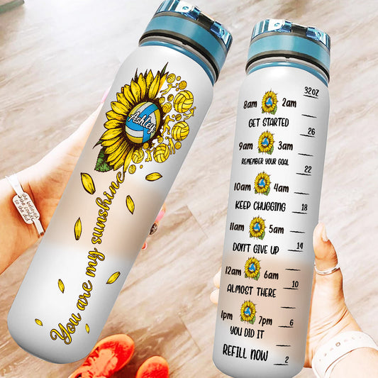 You Are My Sunshine Volleyball - Personalized Volleyball Water Tracker Bottle