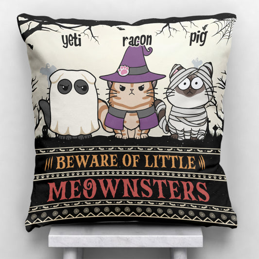 Beware Of Little Meownsters - Personalized Cat Throw Pillow