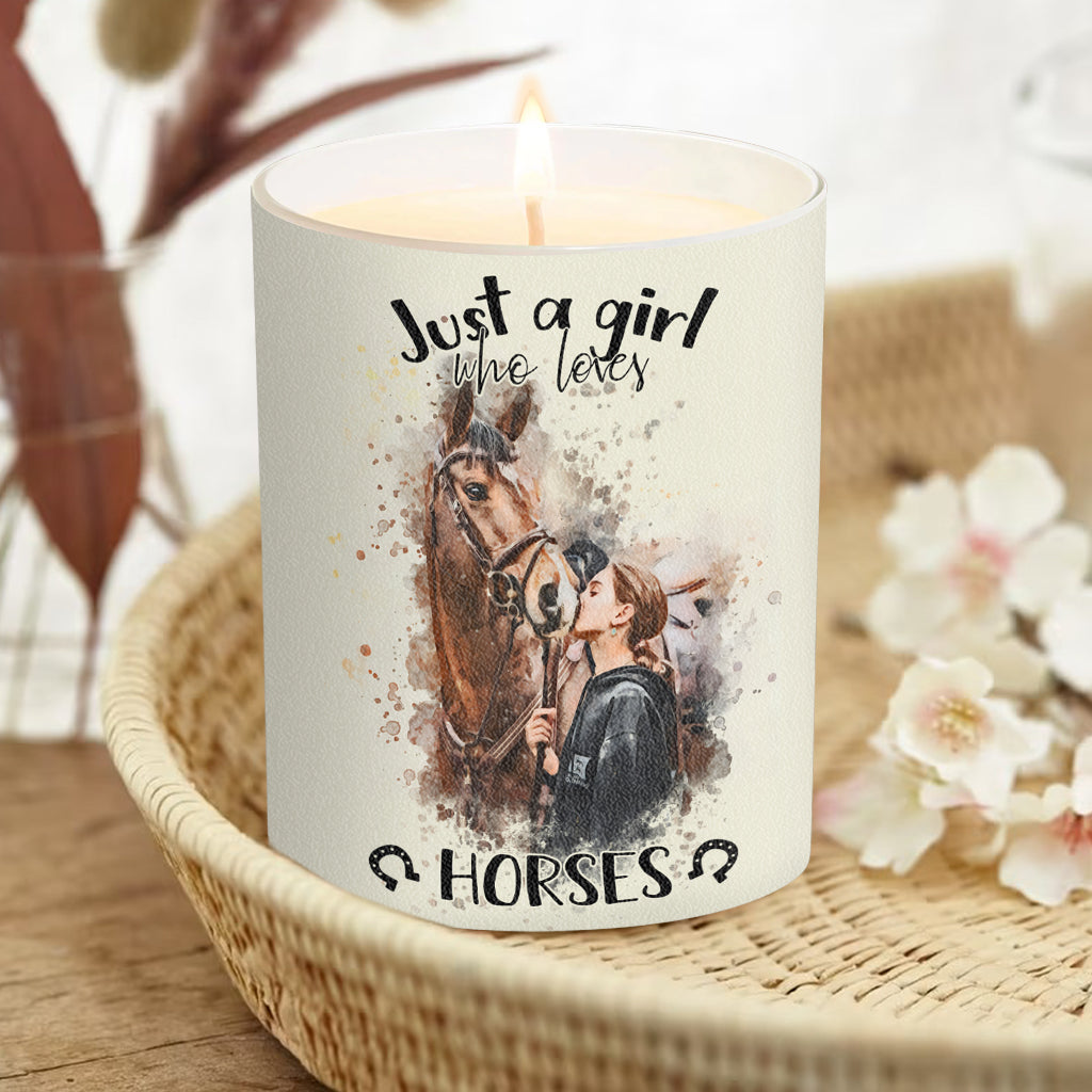 Just A Girl Who Loves Horses - Personalized Horse Candle With Wooden Lid