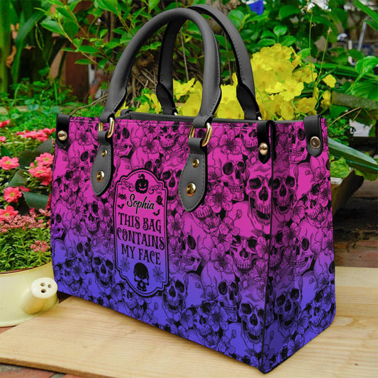 This Bag Contains My Face - Personalized Skull Leather Handbag