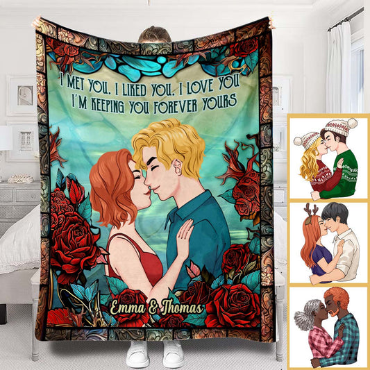 Ich habe dich kennengelernt. Ich mochte dich. Ich liebe dich. Du bleibst bei mir. Für immer dein – Geschenk für Ehemann, Ehefrau, Freund, Freundin – Personalisierte Decke