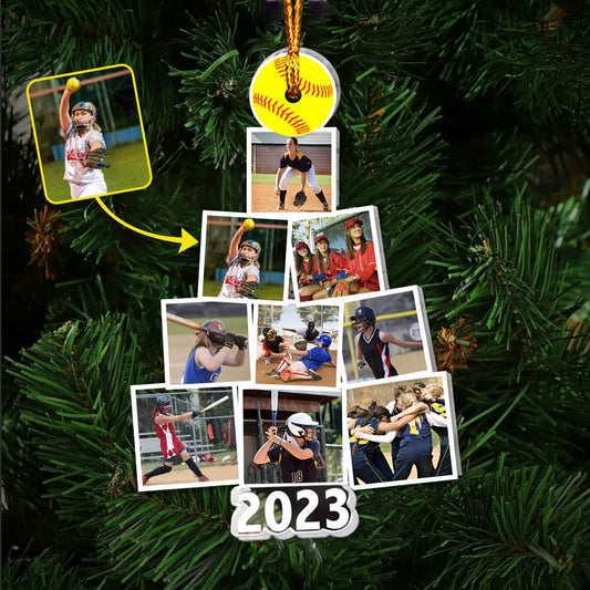 Merry Christmas - Personalized Softball Transparent Ornament