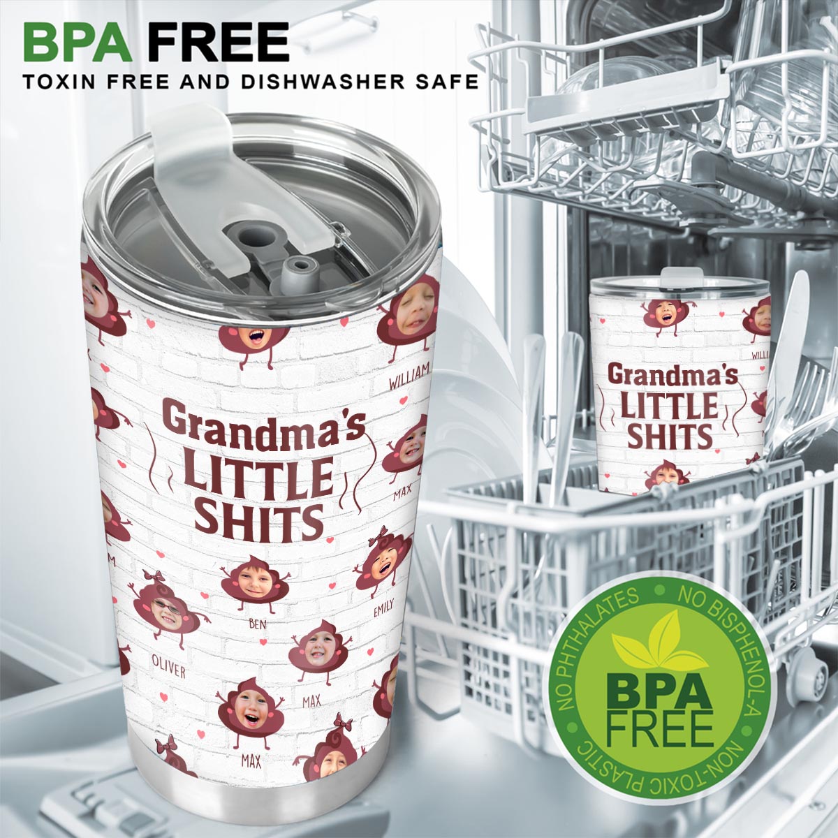 Daddy Little Shits – Geschenk für Papa, Oma, Opa, Mama, Onkel, Tante, Bruder, Schwester – Personalisierter Trinkbecher