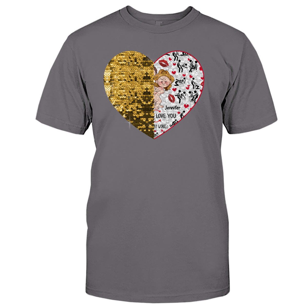 Ich liebe dich – Geschenk für Ehemann, Ehefrau, Freund, Freundin – Personalisiertes Pailletten-T-Shirt