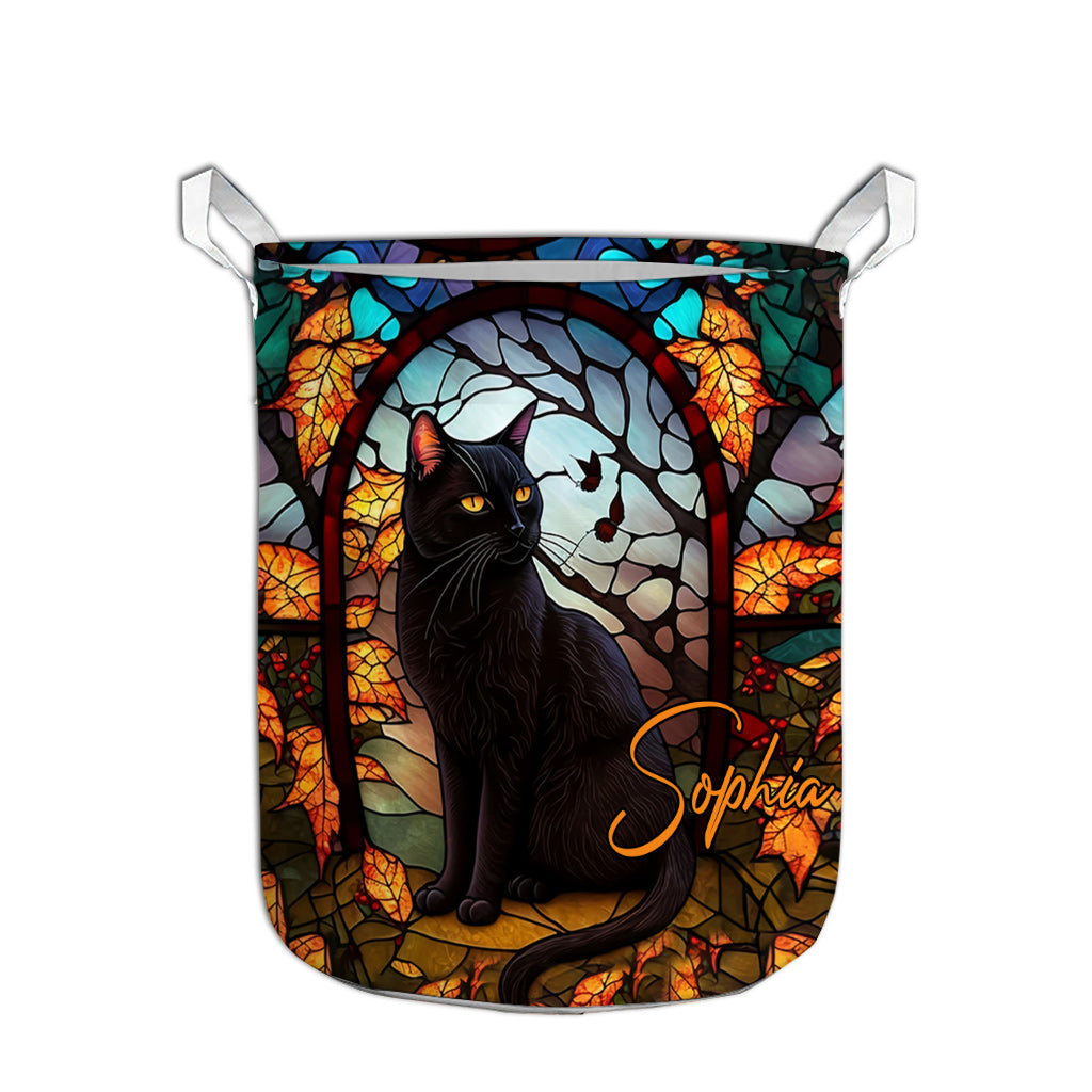 Schwarze Katze – Personalisierter Aufbewahrungskorb mit schwarzer Katze