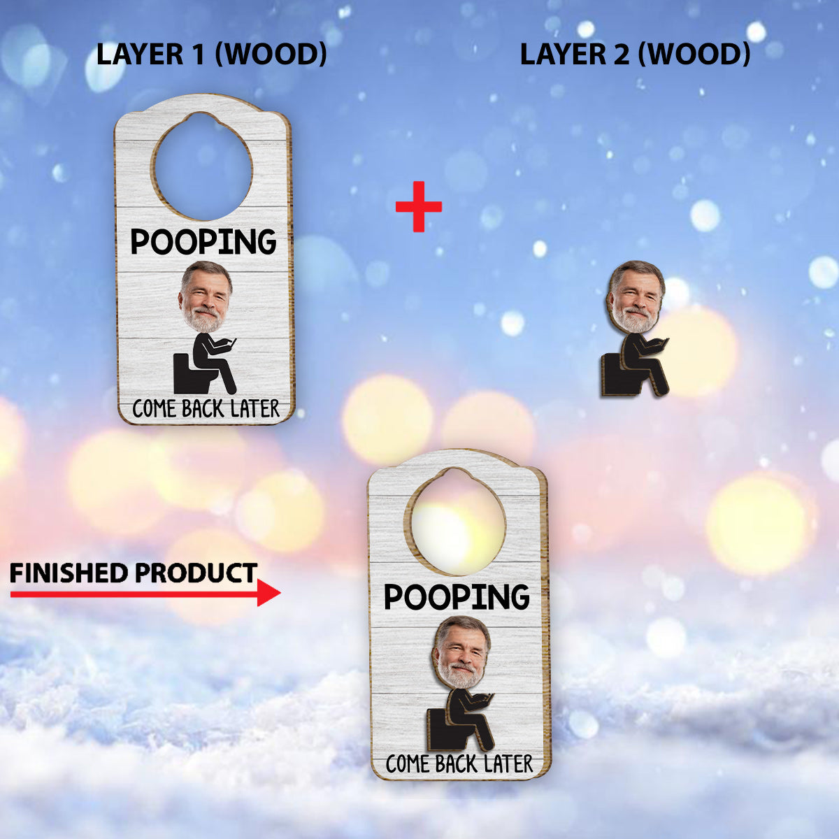 Lustiges Badezimmerschild – Personalisiertes zweilagiges Holzschild „Vater“ / Holzplakette