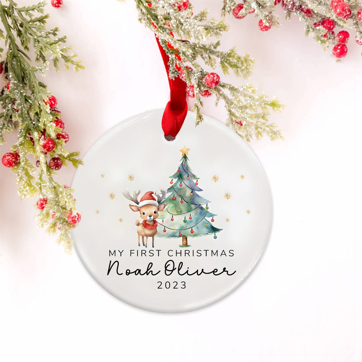 Erstes Weihnachtsfest für Babys – Personalisierter Keramik-Kreisanhänger für Kinder