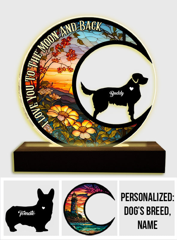 Ich liebe dich bis zum Mond und zurück – Geschenk für Hundeliebhaber – Personalisierte, geformte Plakettenleuchte