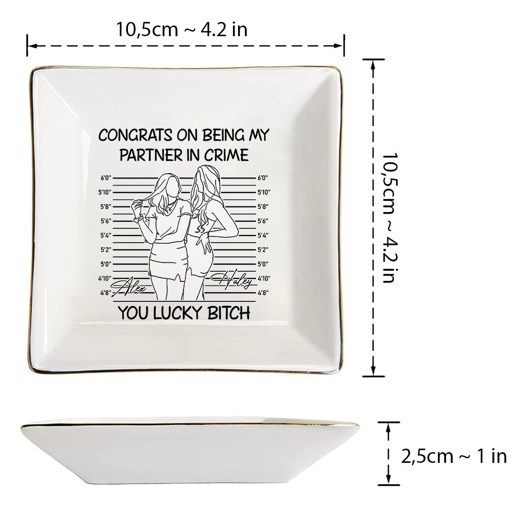 Congrats On Being My Partner In Crime - Gift for friend - Personalized Jewelry Dish